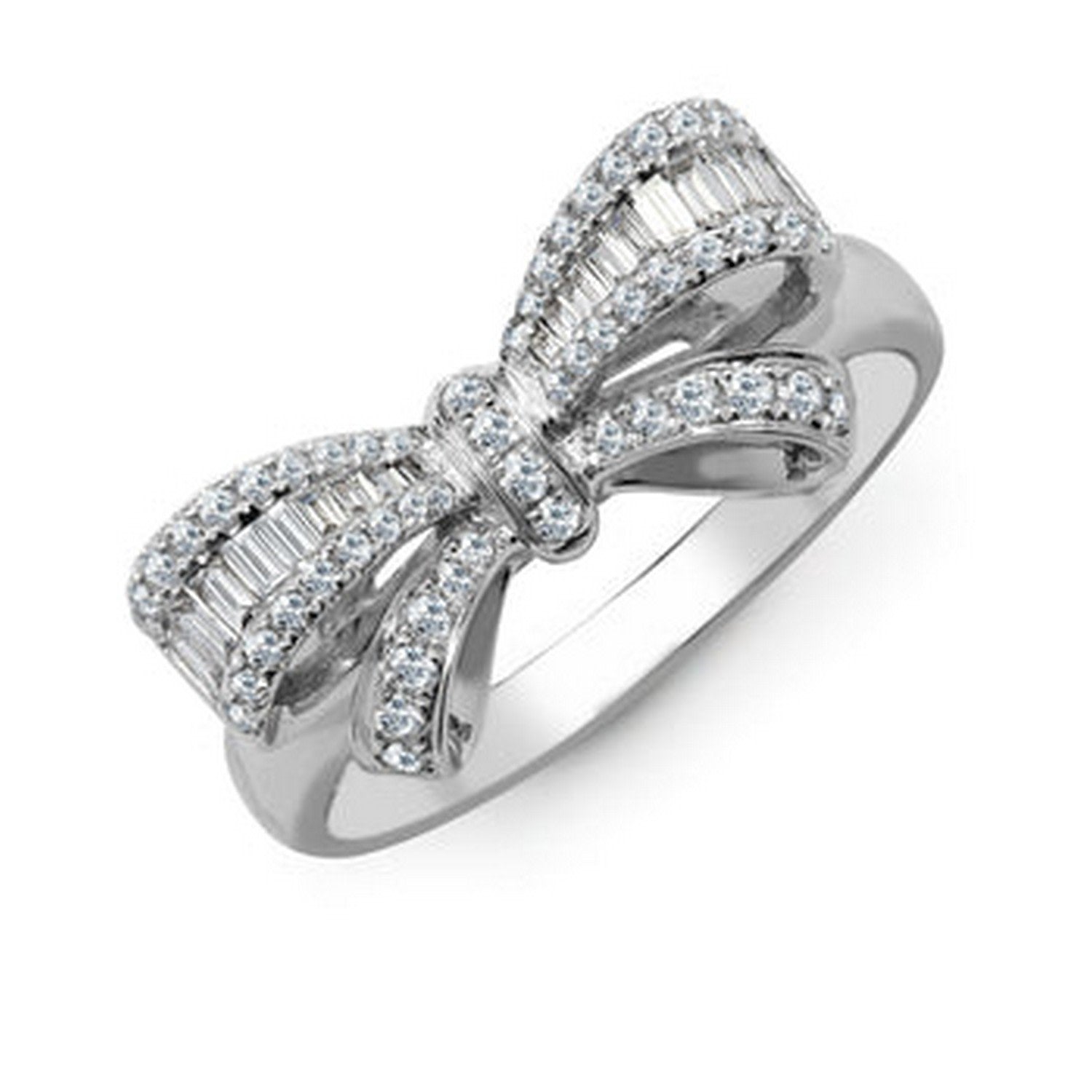 White Gold Diamond Rbc & Baguette Bow Ring