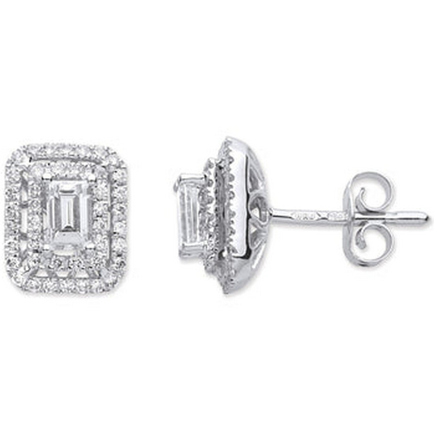 White Gold Emerald Cut Rectangular Stud