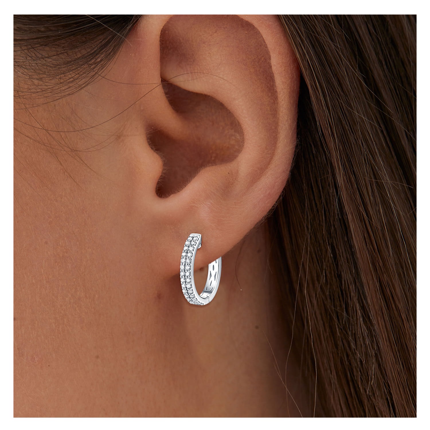 White Gold Pave Diamond Two Layer Hoop Earring