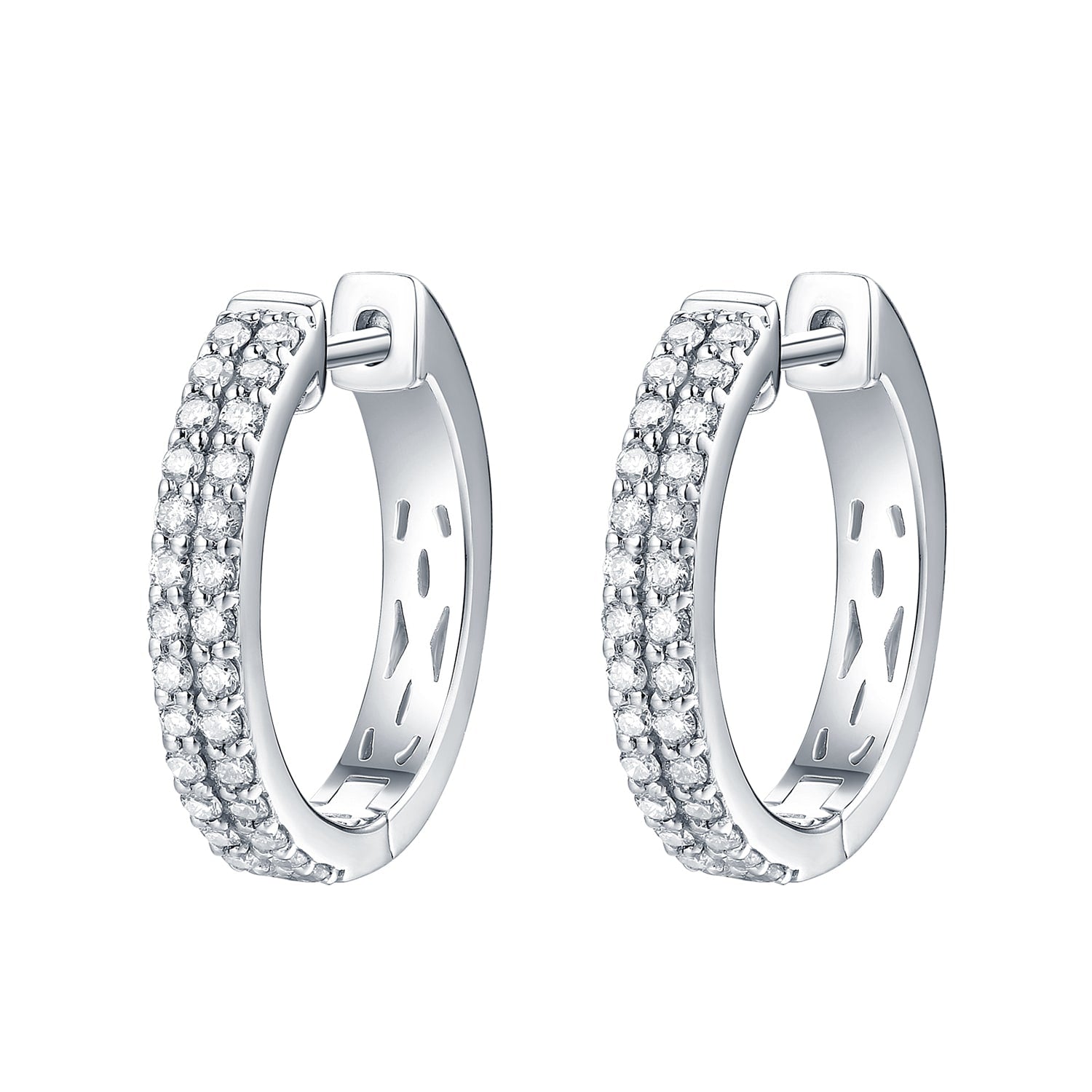 White Gold Pave Diamond Two Layer Hoop Earring