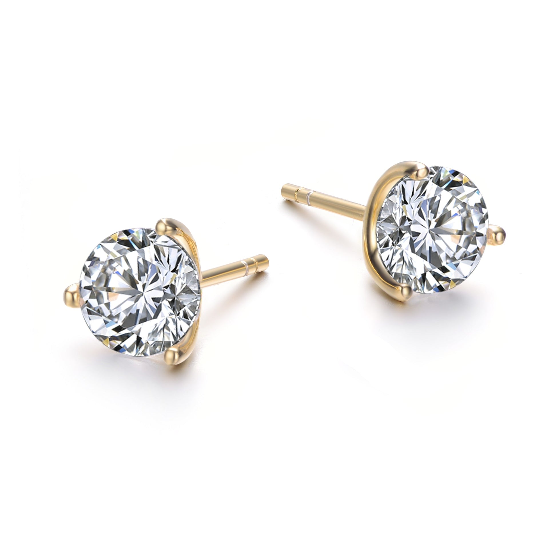 Rachel Glauber Gold Plated Three-Prong Martini Solitaire Stud Earrings