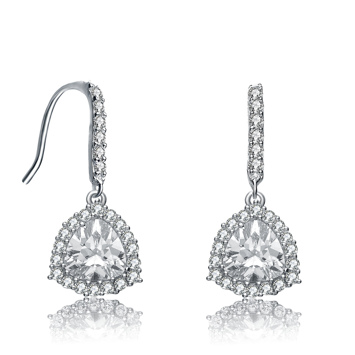 Rachel Glauber White Gold Plated Clear Cubic Zirconia Drop Earrings
