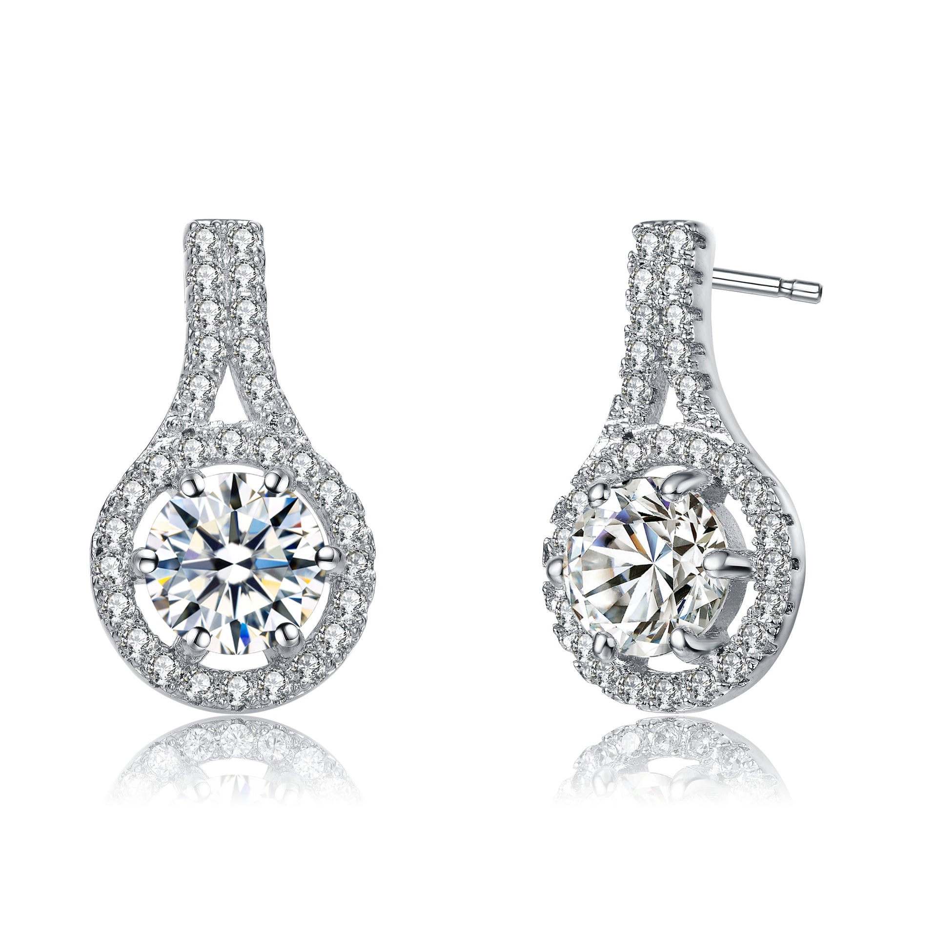 White Gold Plated With Clear Round Cubic Zirconia Drop Earrings