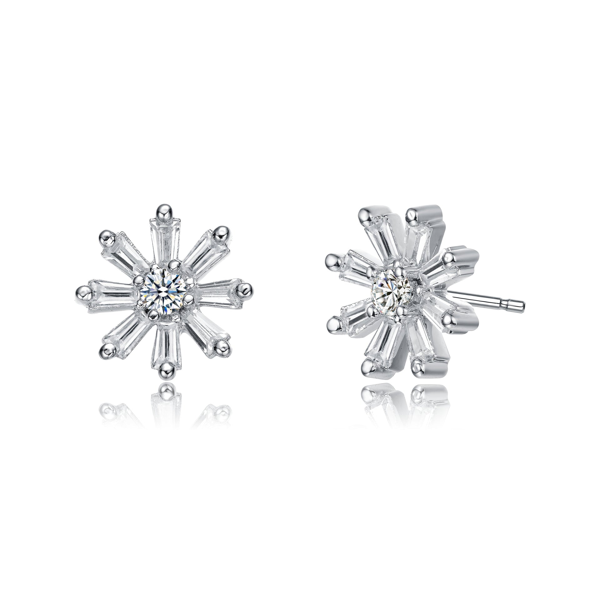White Gold Plated With Clear Cubic Zirconia Flower Stud Earrings