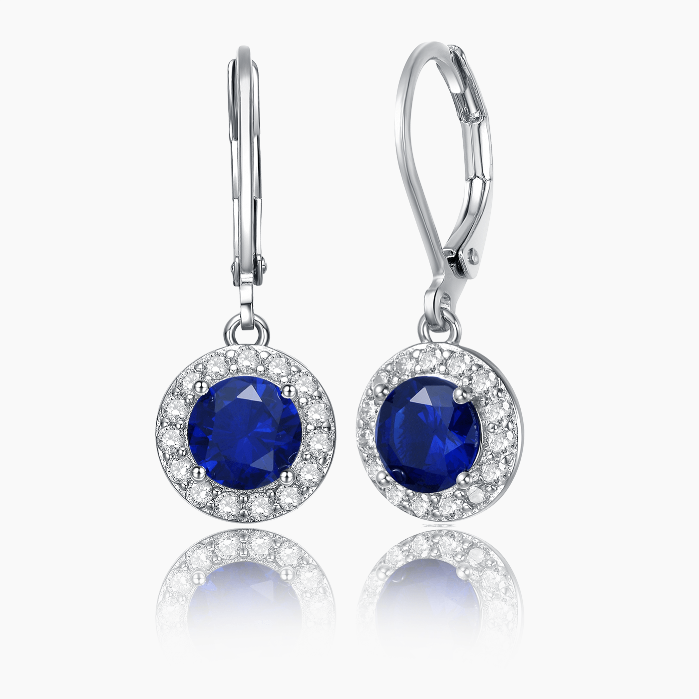 White Gold Plated Sapphire Cubic Zirconia Halo Drop Dangle Earrings