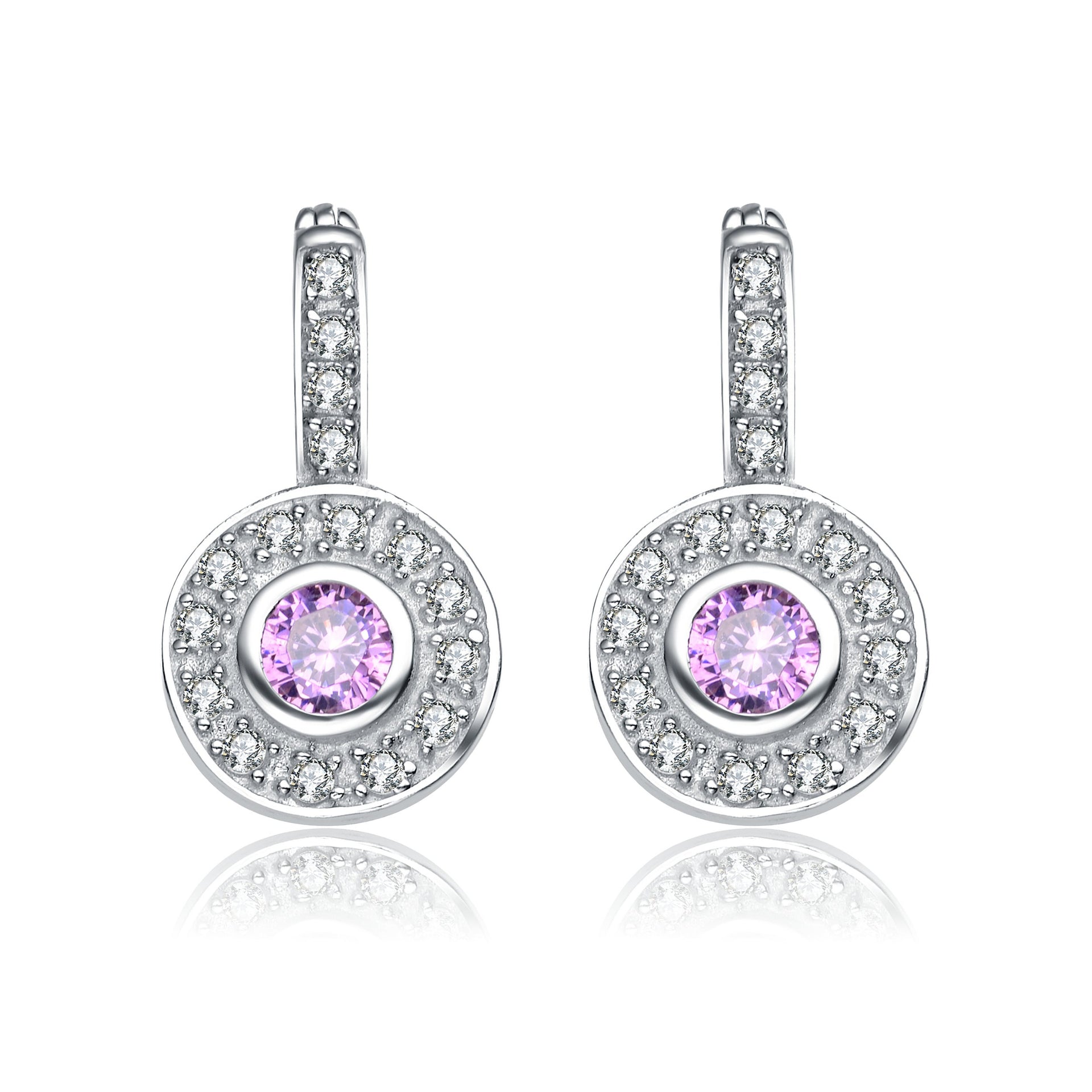 Rachel Glauber White Gold Plated Round Dangle Earrings With Pink Cubic Zirconia