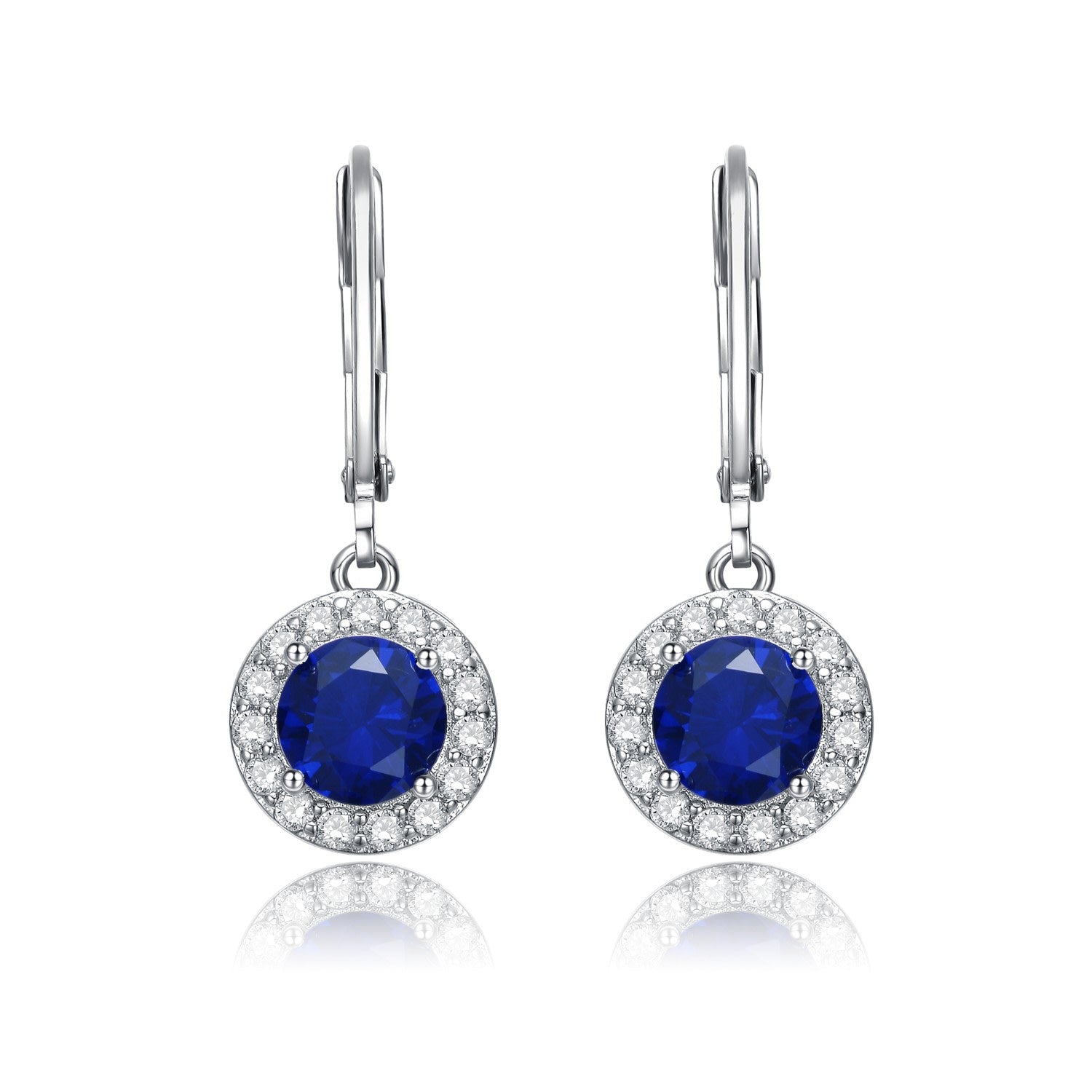 White Gold Plated Sapphire Cubic Zirconia Halo Drop Dangle Earrings