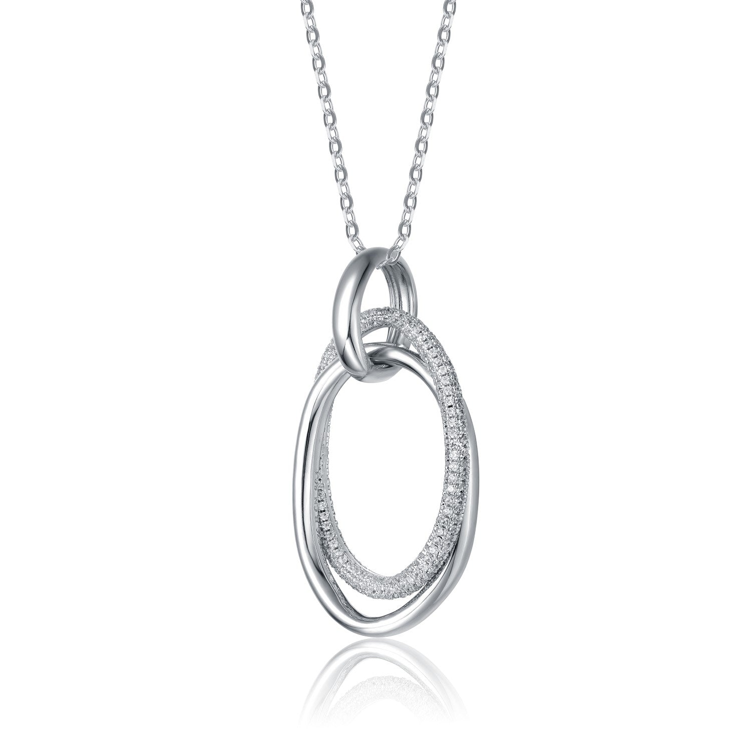 White Gold Plated Sterlig Silver With Cubic Zirconia Double Entwined Oval Eternity Circle Pendant Necklace