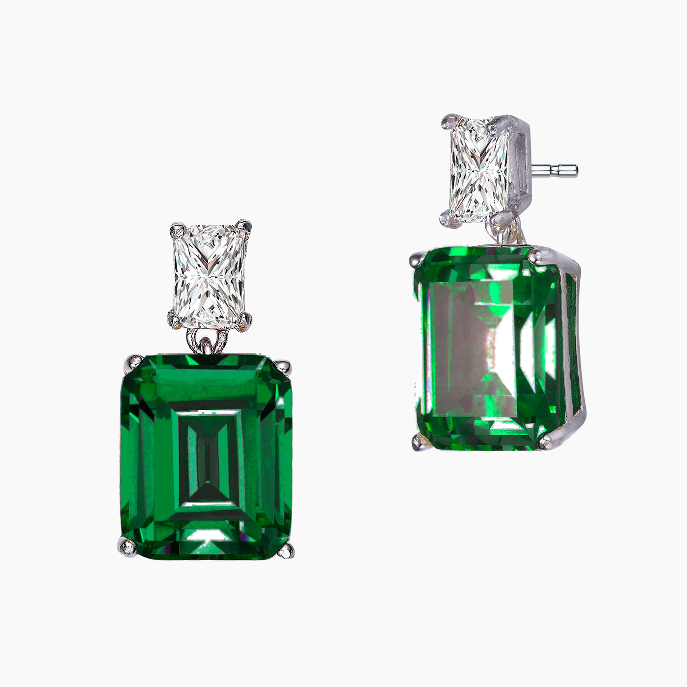 Rachel Glauber White Gold Plated With Cubic Zirconia Rectangle Stud Earrings