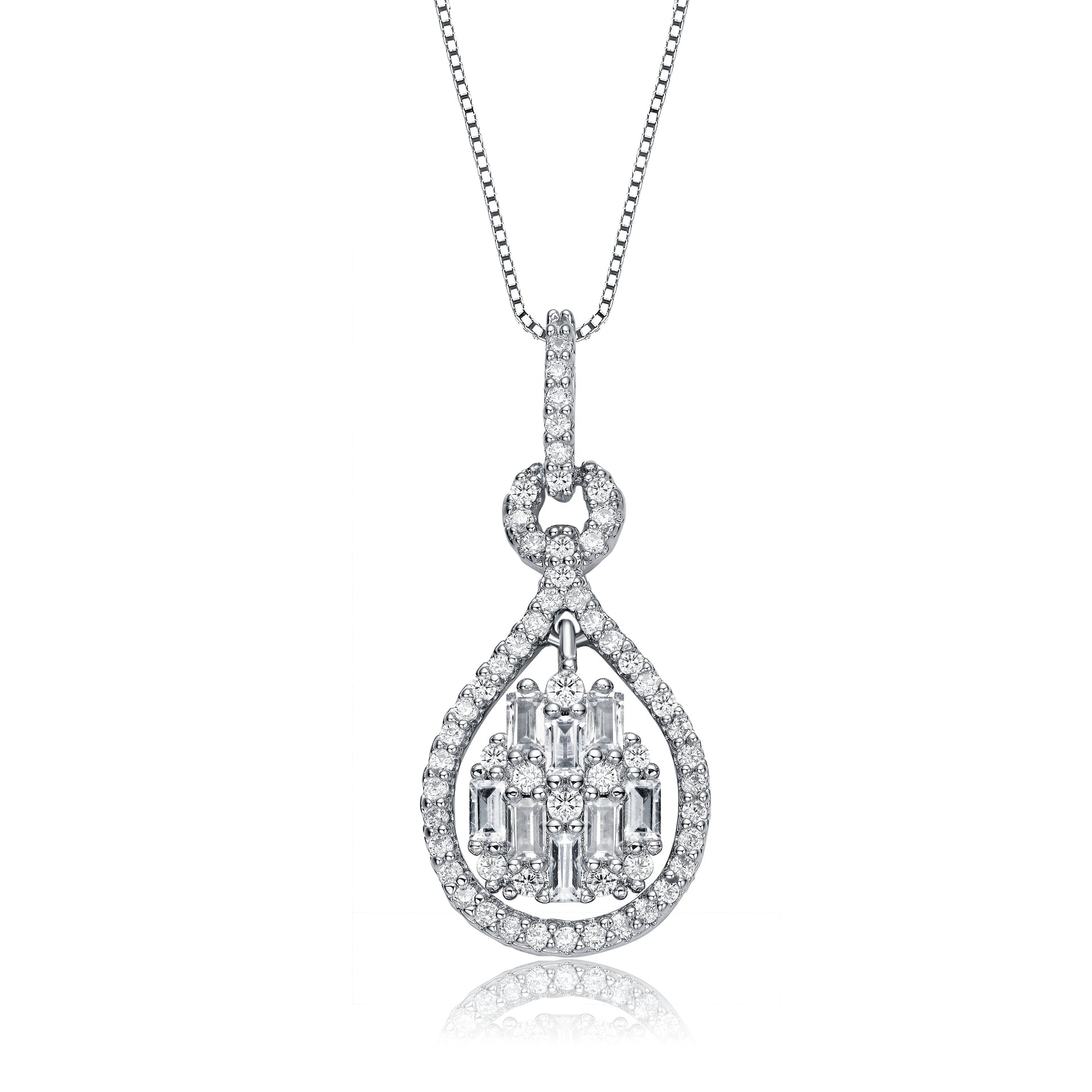Rachel Glauber White Gold Plated With Cubic Zirconia Door Knocker Love Knot Pendant Necklace