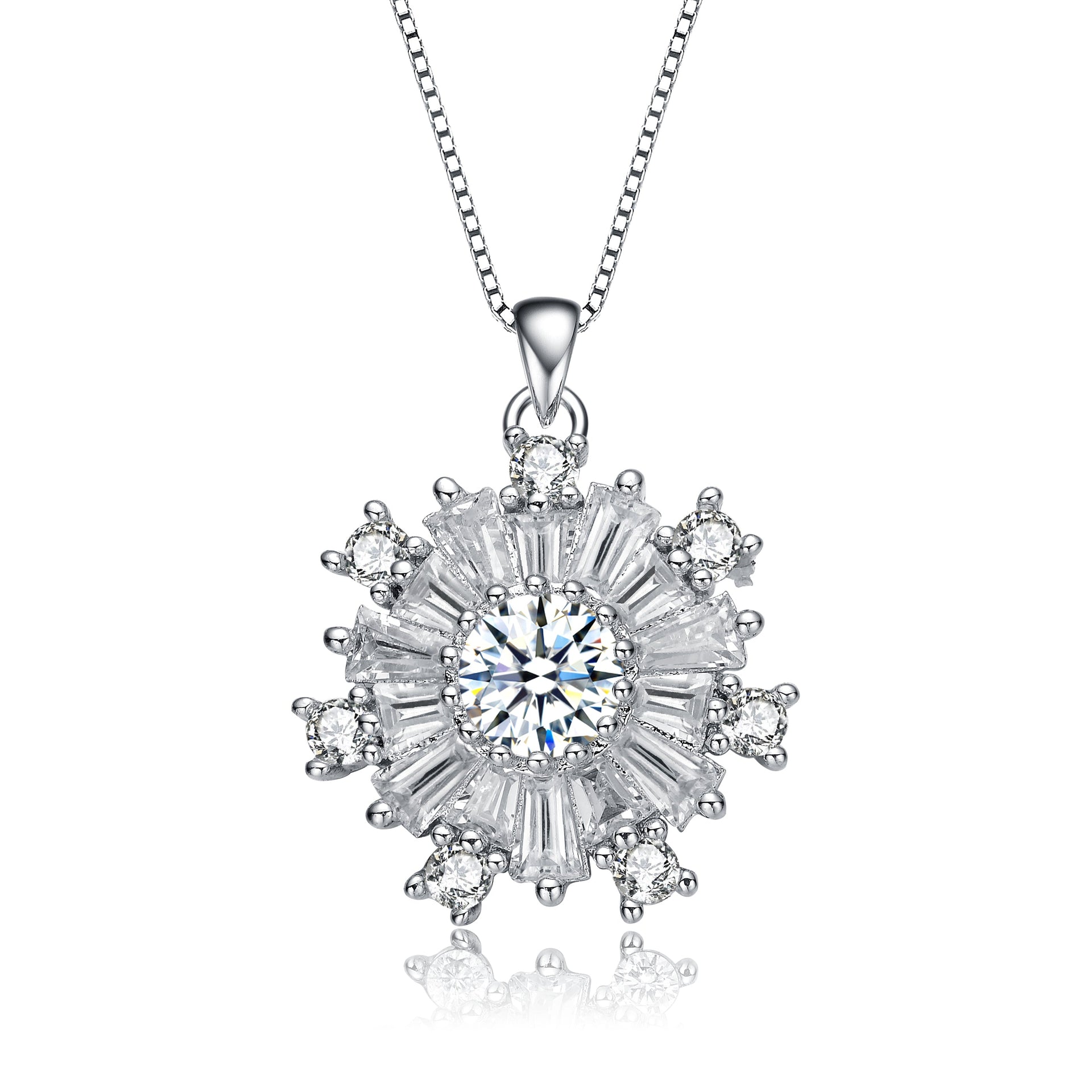 Rachel Glauber White Gold Plated Cubic Zirconia Flower Snowflake Pendant Necklace