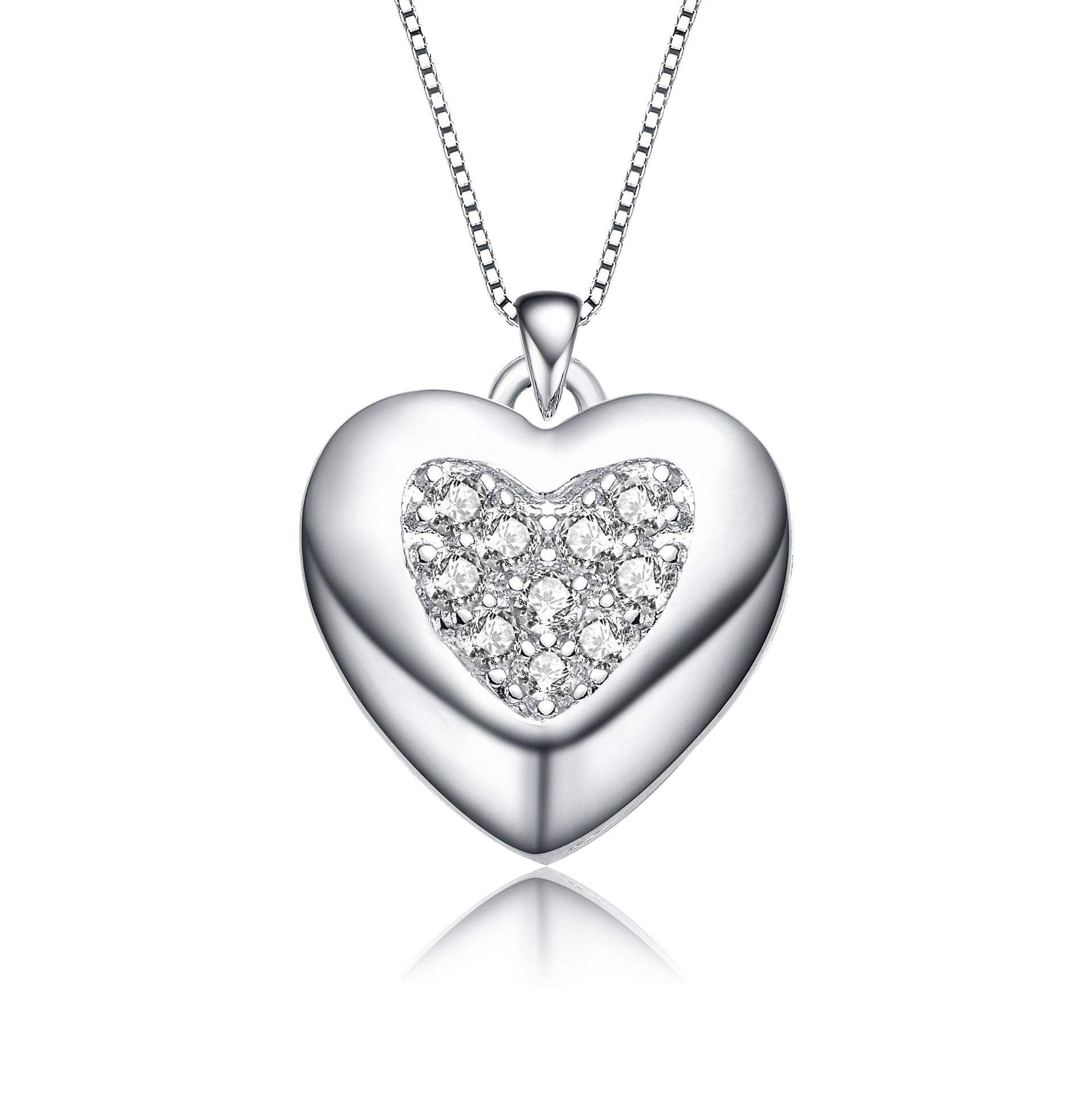 Rachel Glauber White Gold Plated With Cubic Zirconia French Pave Heart Pendant Necklace
