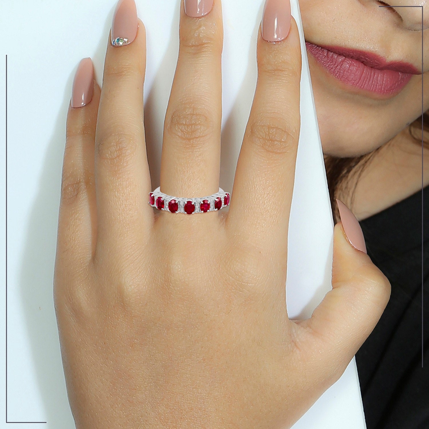 Luxury Ruby & Pavé Diamond Eternity Band Ring In White Gold