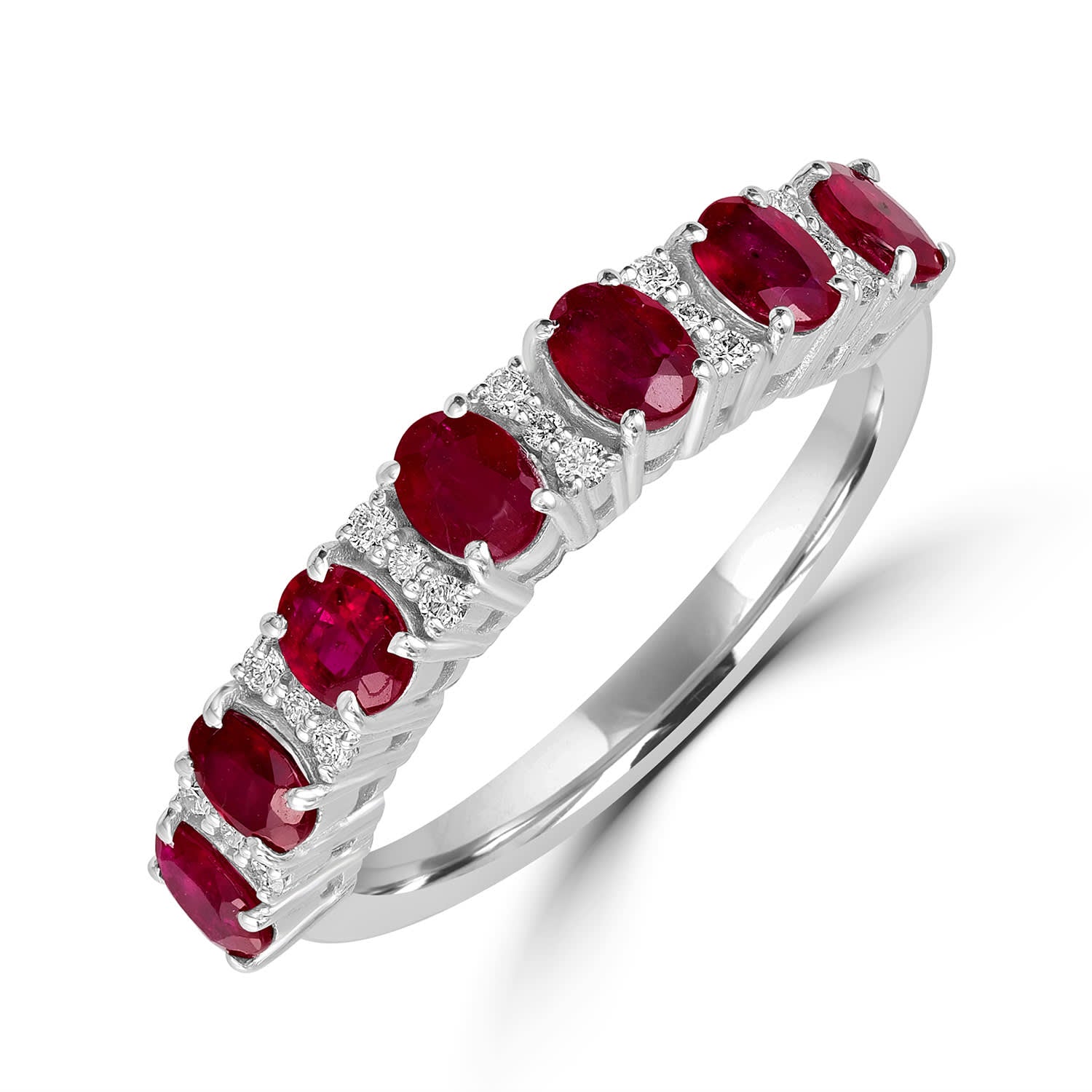 Luxury Ruby & Pavé Diamond Eternity Band Ring In White Gold