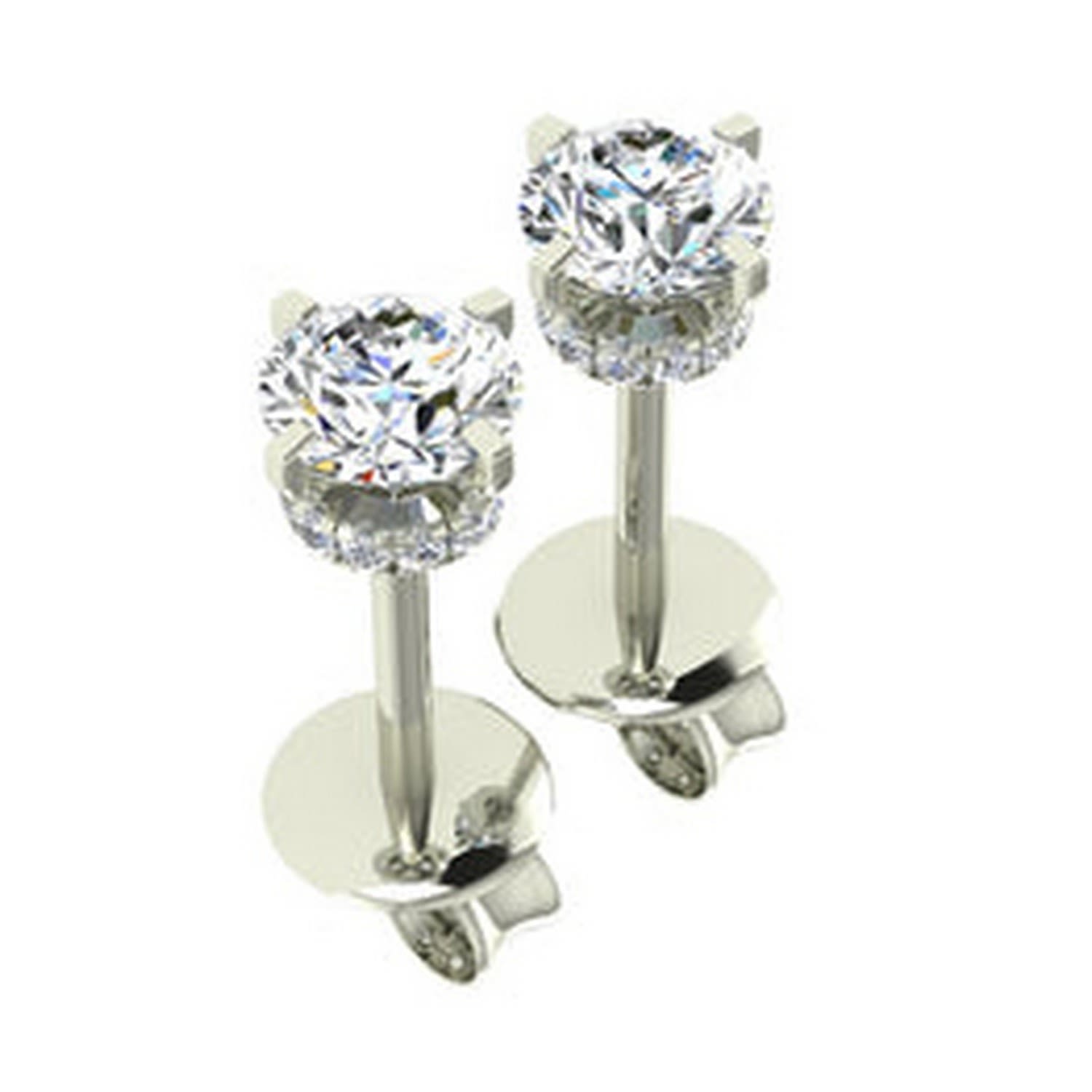 White Gold Solitaire Diamond Earrings With Hidden Halo