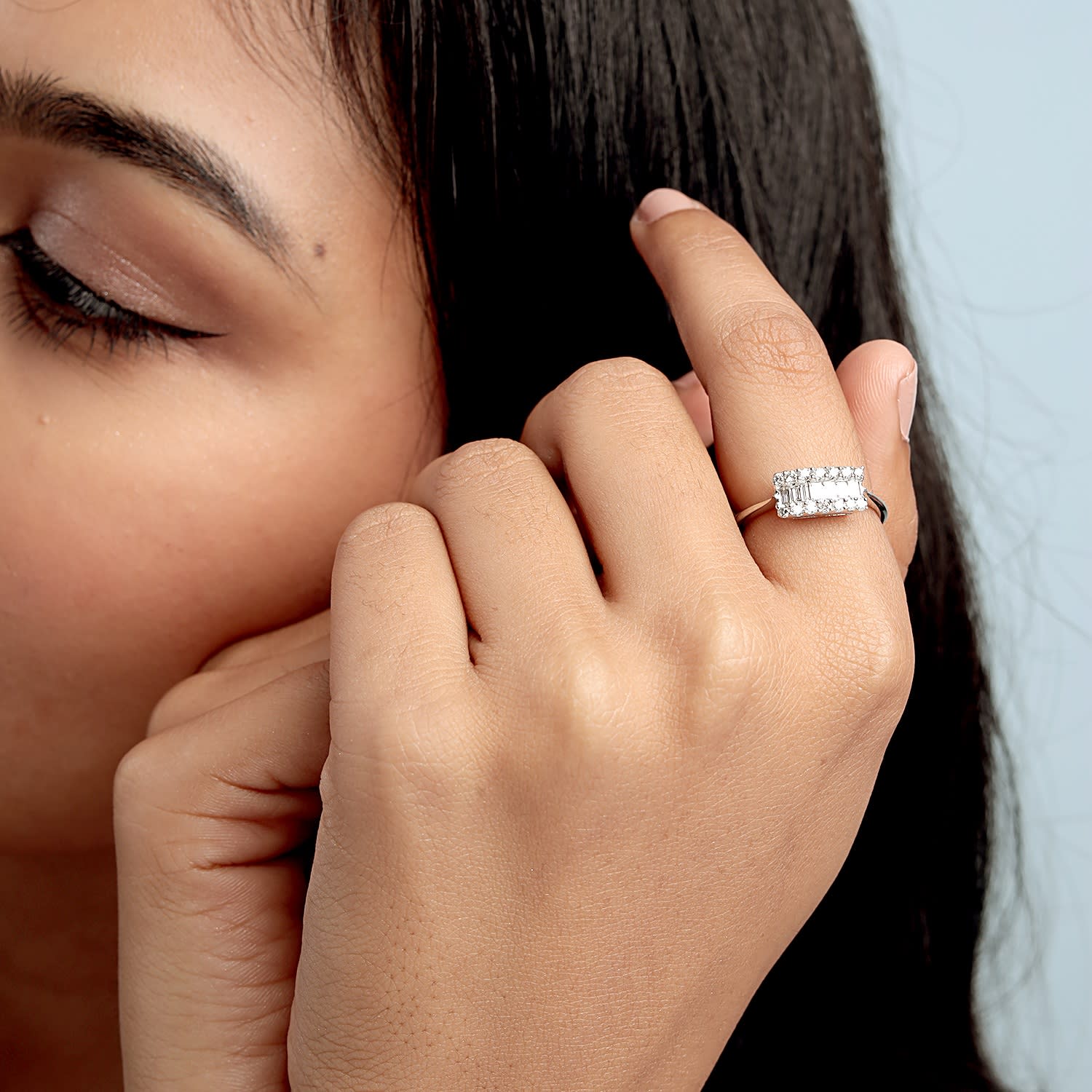 White Gold With Baguette Cut Natural Diamond Band Ring