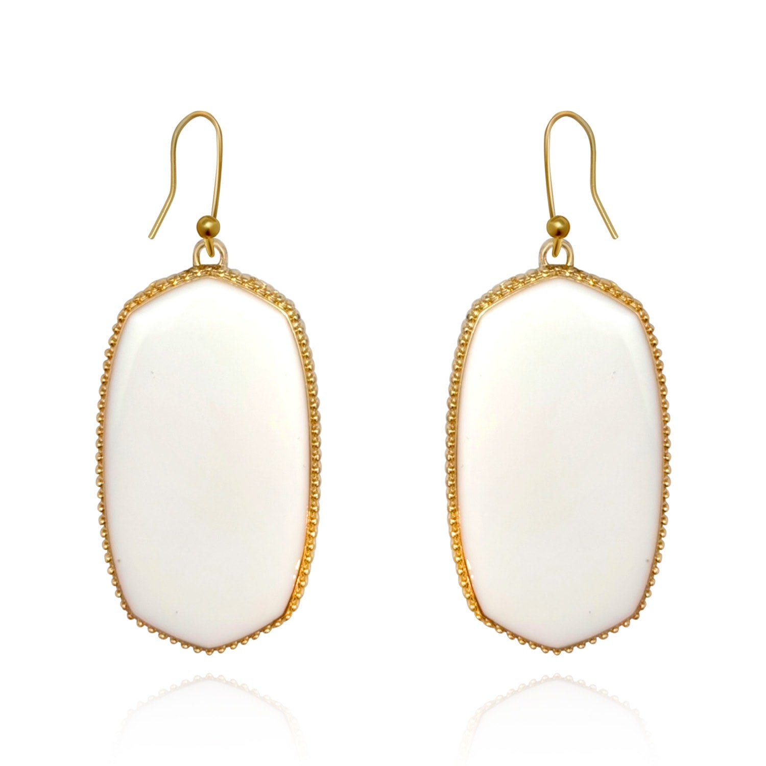 White Hand Enameled Drop Earrings On French Wire