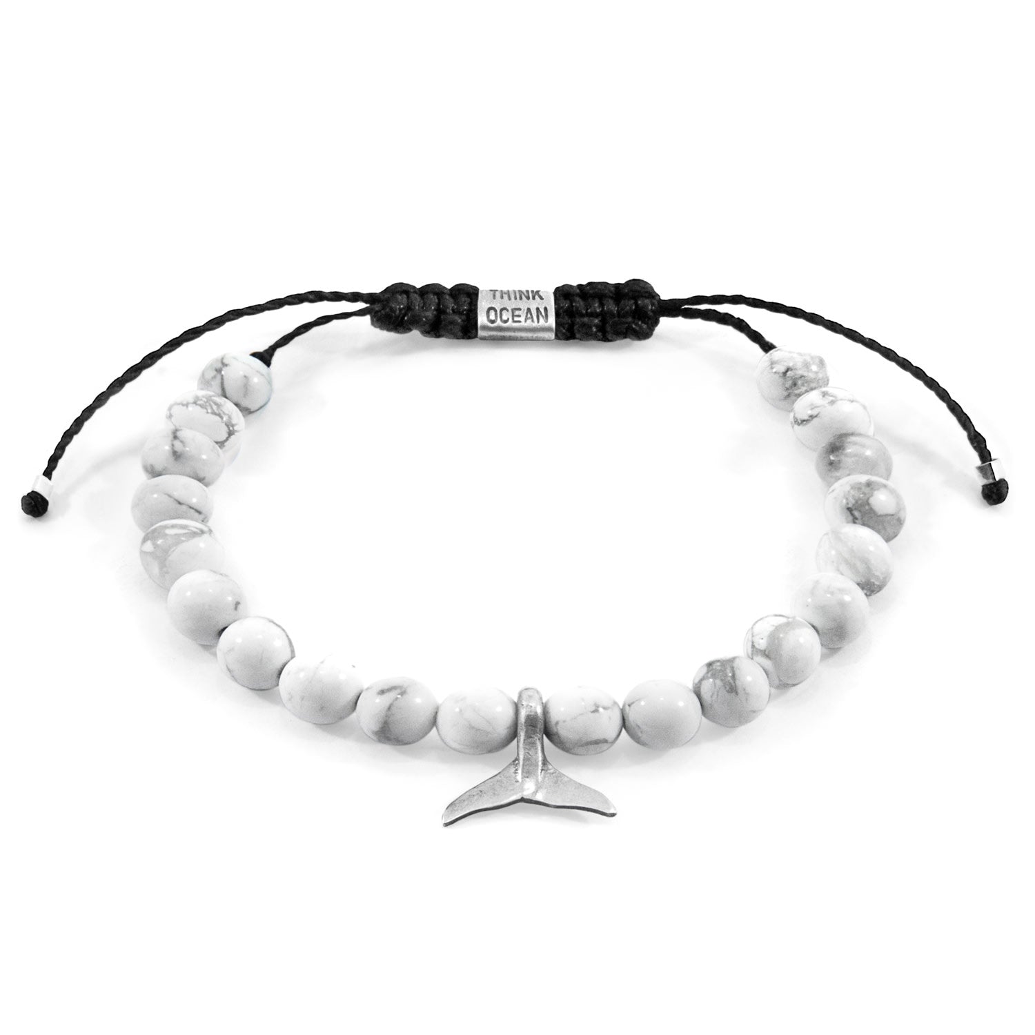 White Howlite Think Ocean Mini Whale Silver & Stone Macrame Bracelet - Women