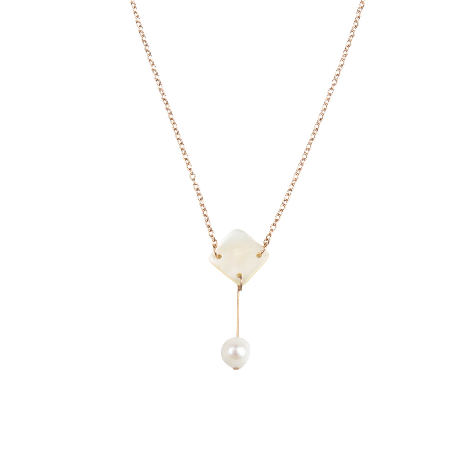 White Mother-Of-Pearl Necklace - Diamond And Pearl Drop