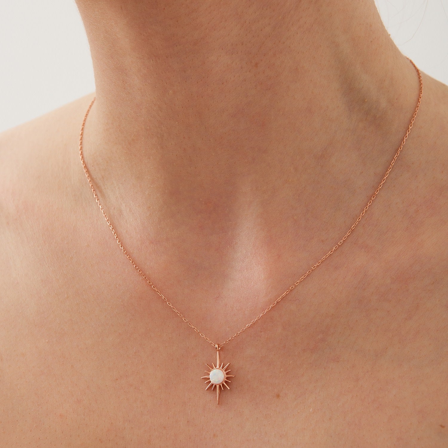White Opal Northernstar Sterling Silver Pendant Necklace - Rose Gold