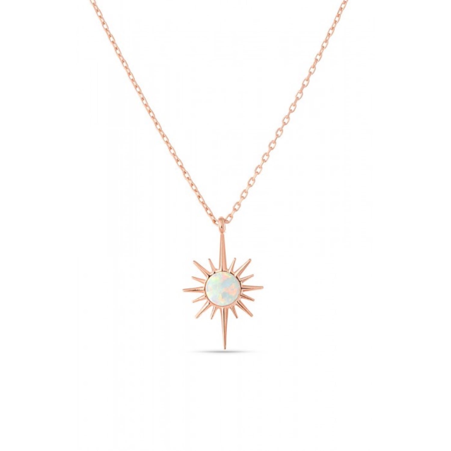 White Opal Northernstar Sterling Silver Pendant Necklace - Rose Gold