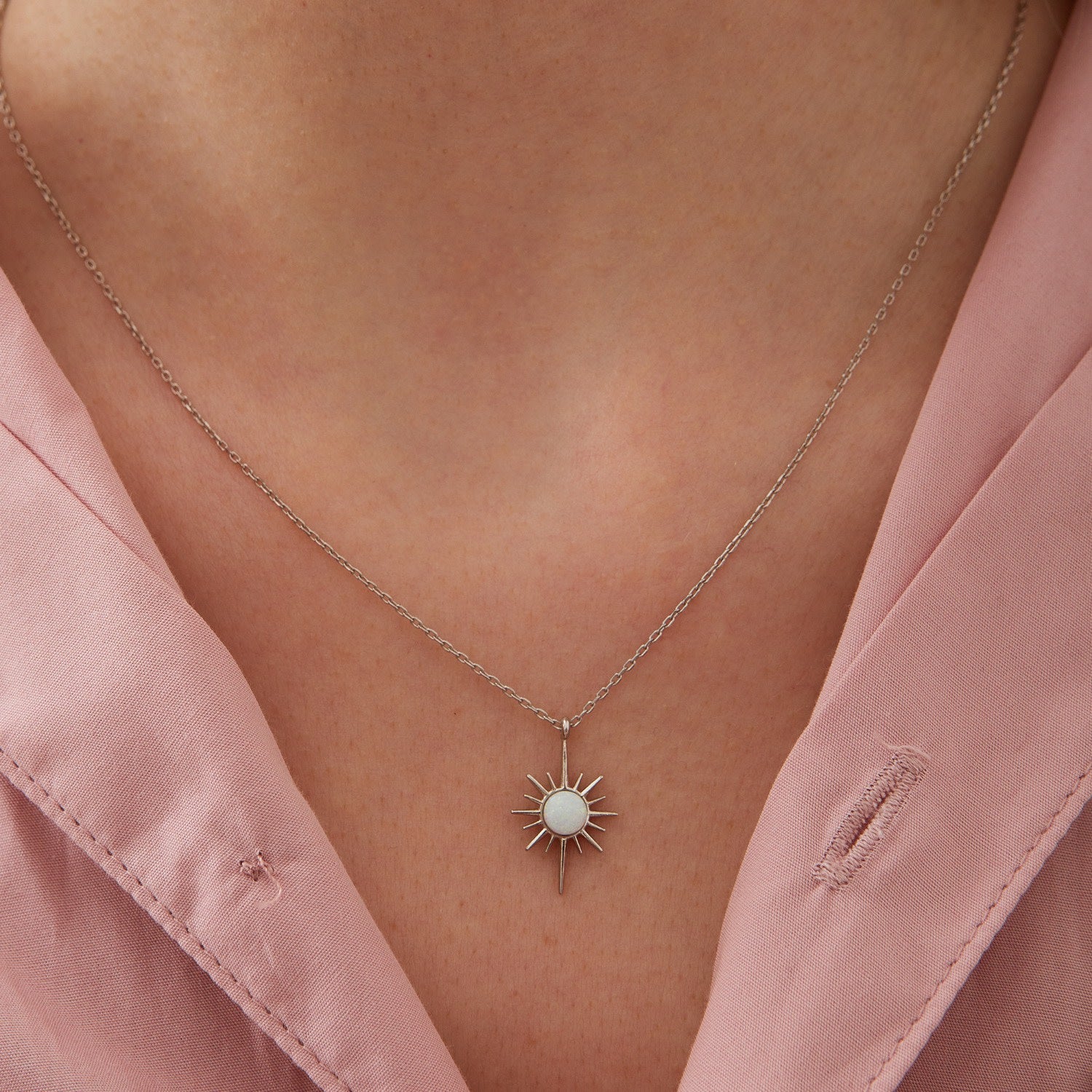 White Opal Northernstar Sterling Silver Pendant Necklace - Silver