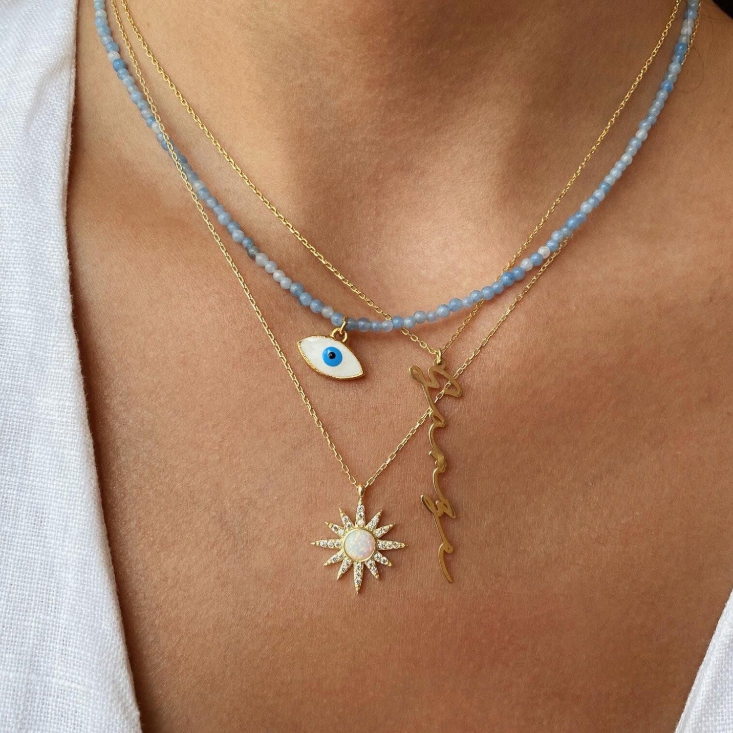 White Opal Sun Sterling Silver Necklace - Gold