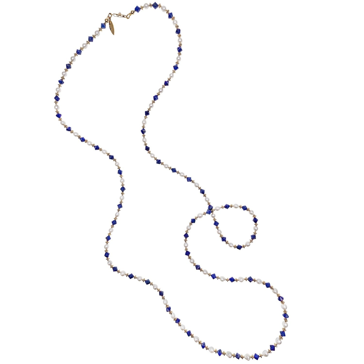 White Pearls And Blue Lapis Versatile Long Necklace