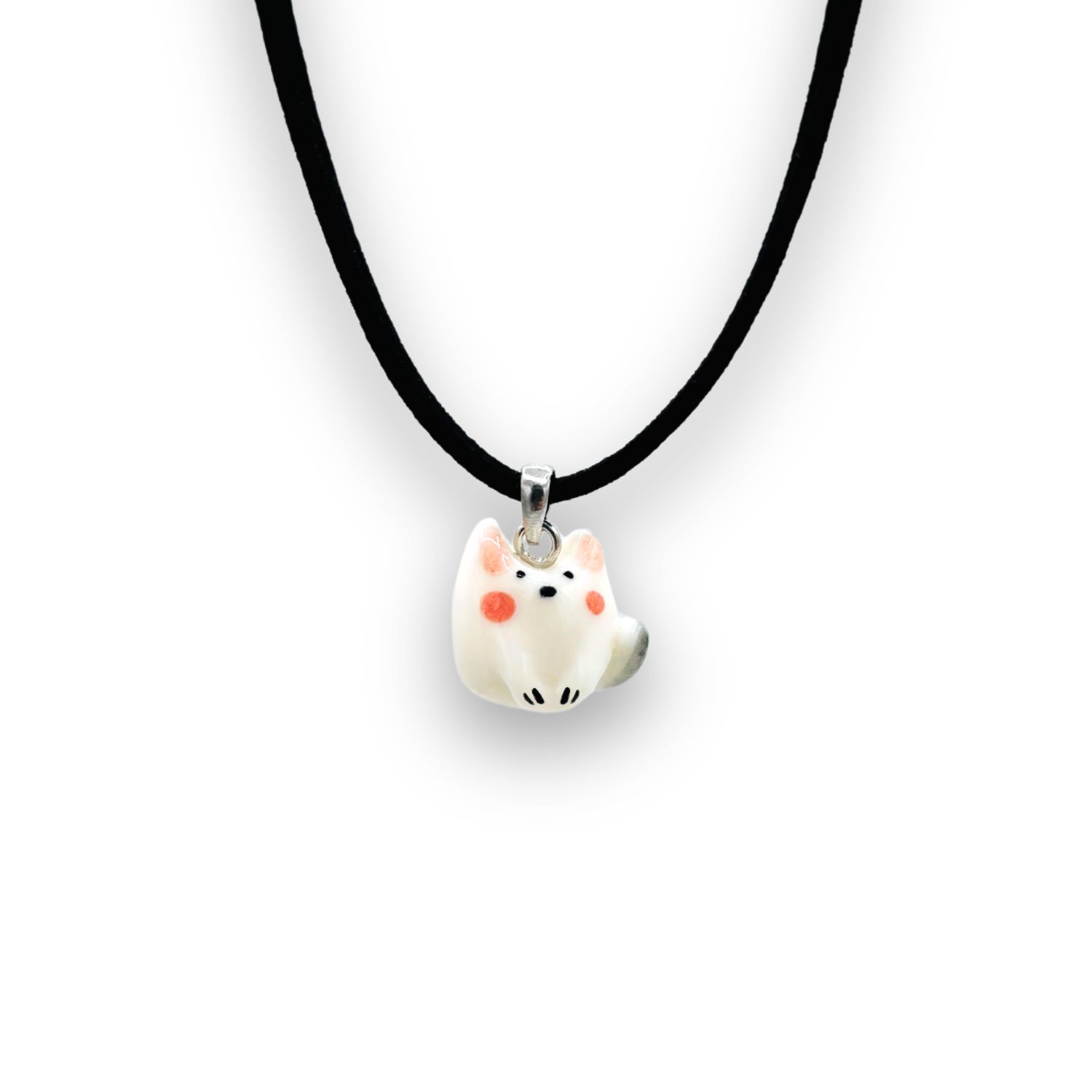 White Porcelain Cat Choker Necklace - Sterling Silver
