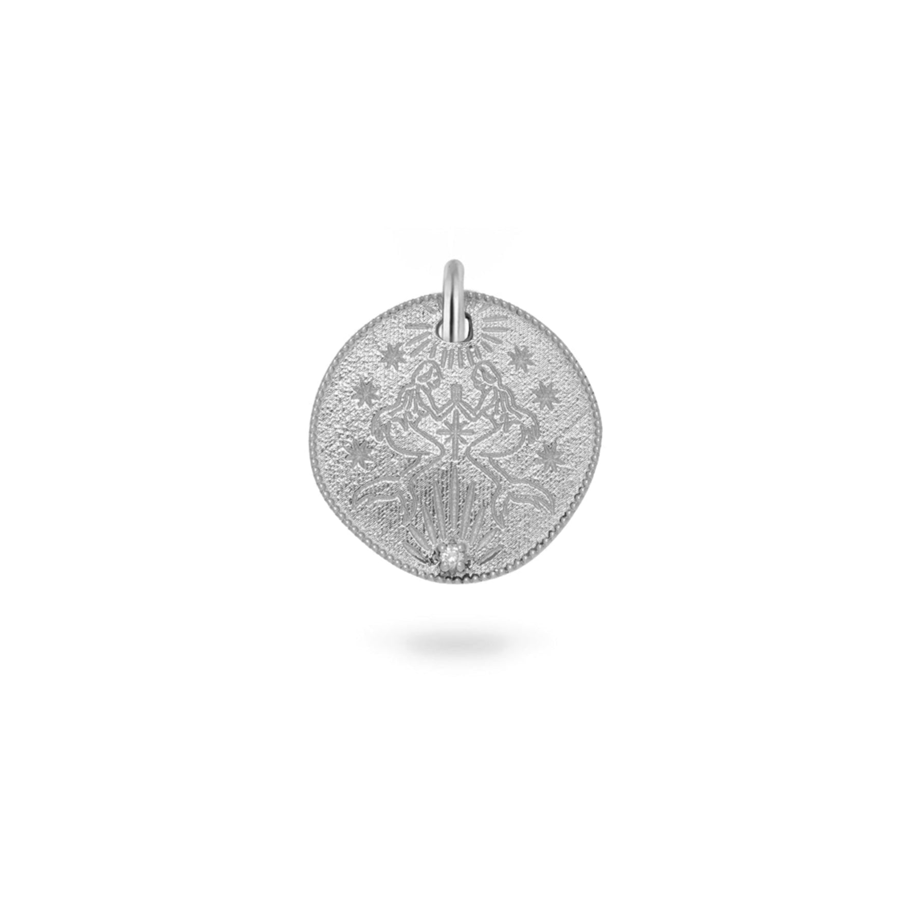 White Sapphire Mermaid Coin Pendant Sterling Silver