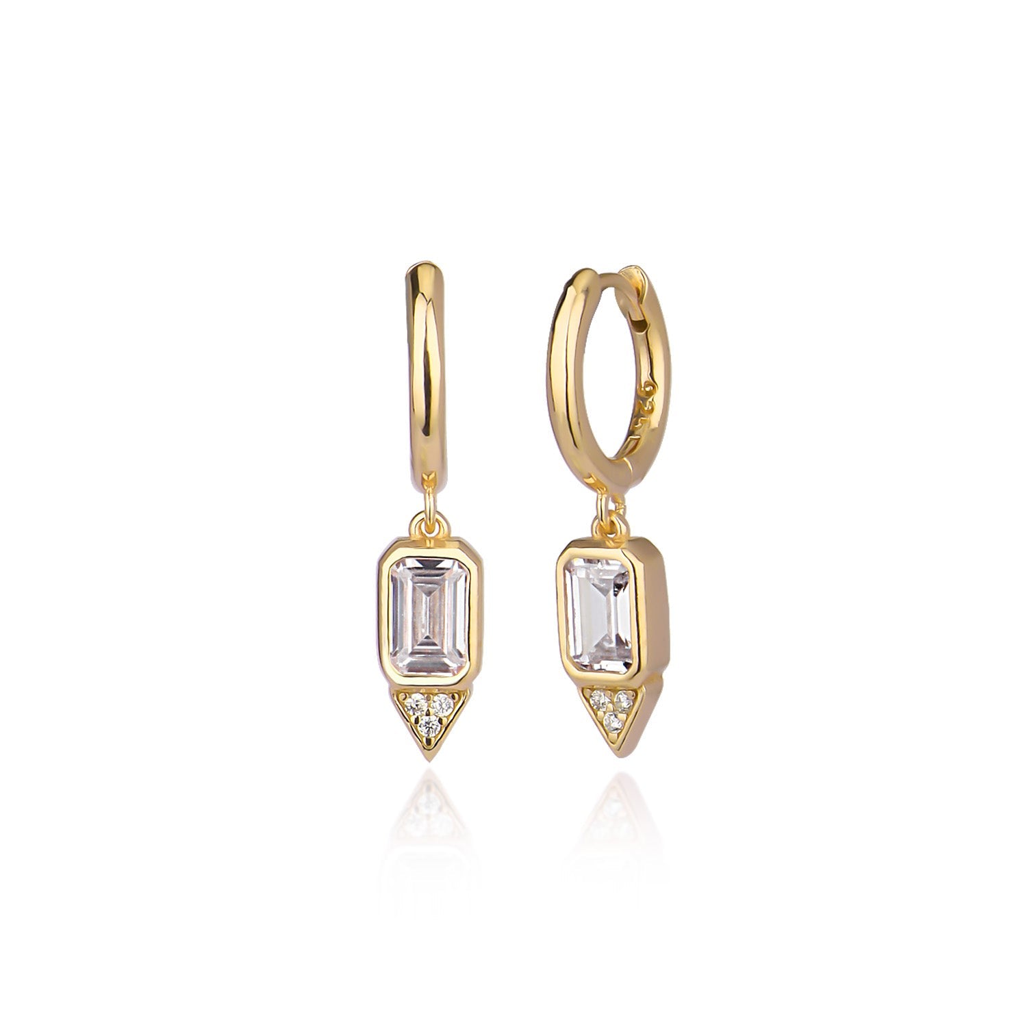 White Stone Huggie Earring Gold