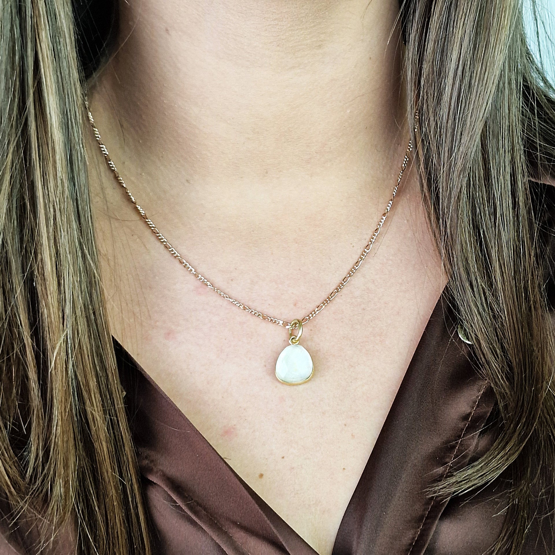 White Topaz April Birthstone Gold Plated Charm Necklace