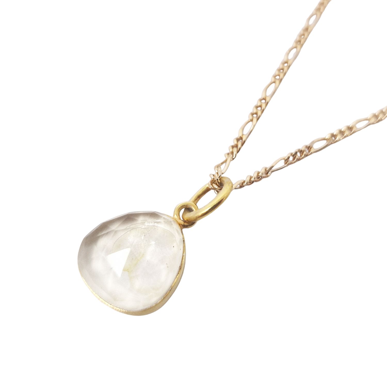 White Topaz April Birthstone Gold Plated Charm Necklace