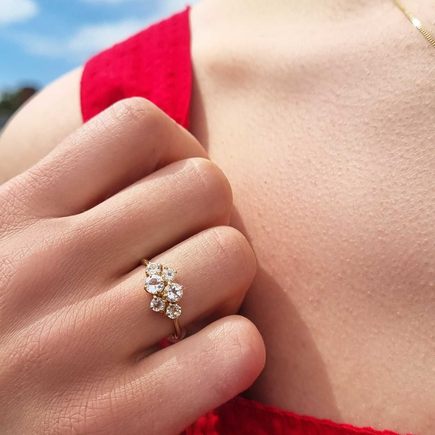 White Topaz Cluster Ring - Silver