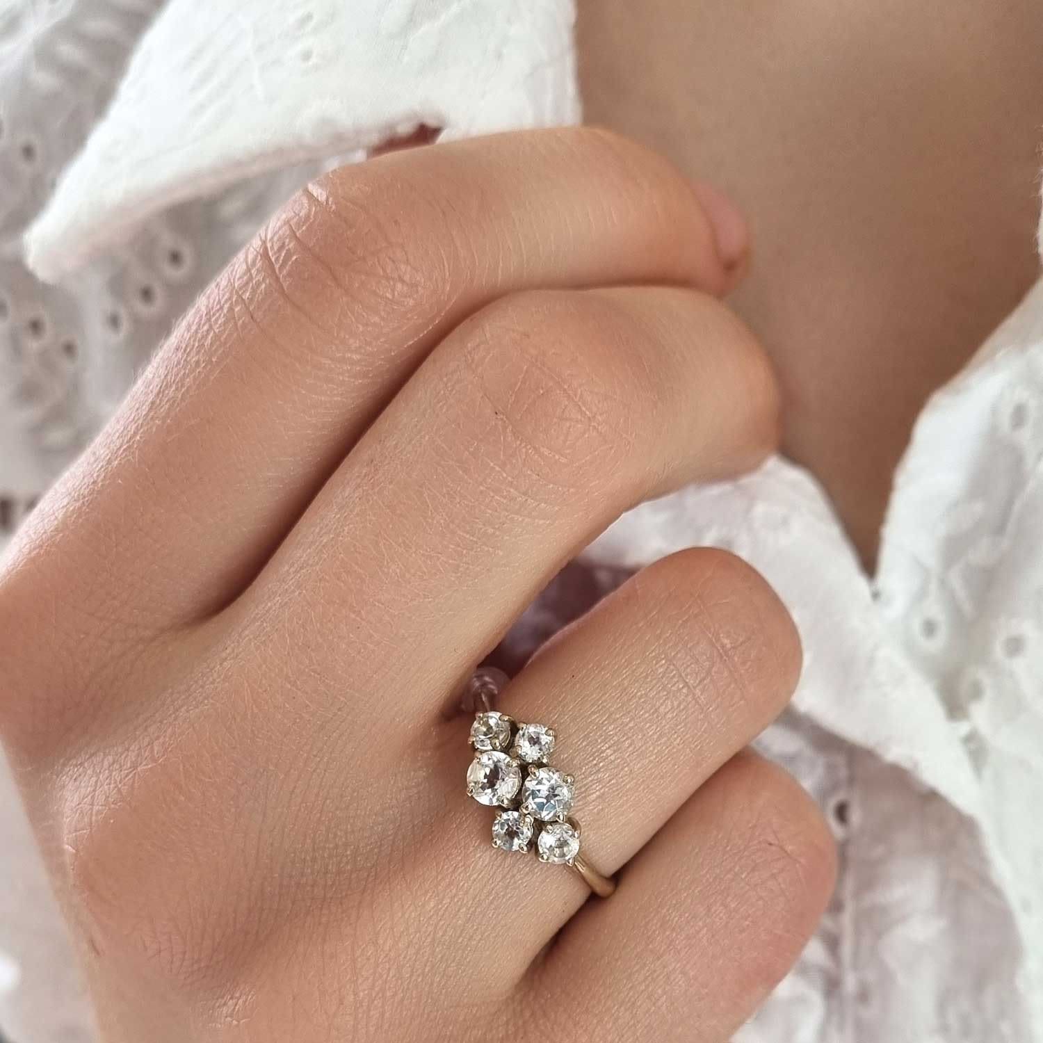 White Topaz Cluster Ring - Gold