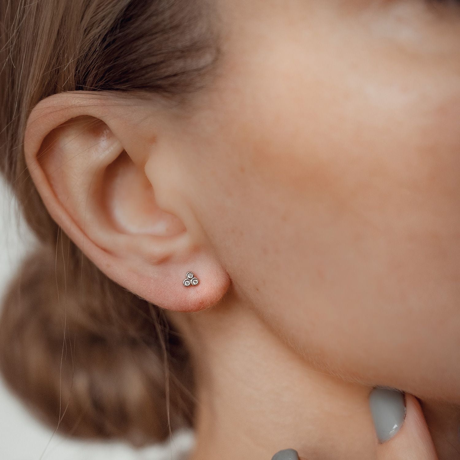 White Triad Stud Earrings Sterling Silver