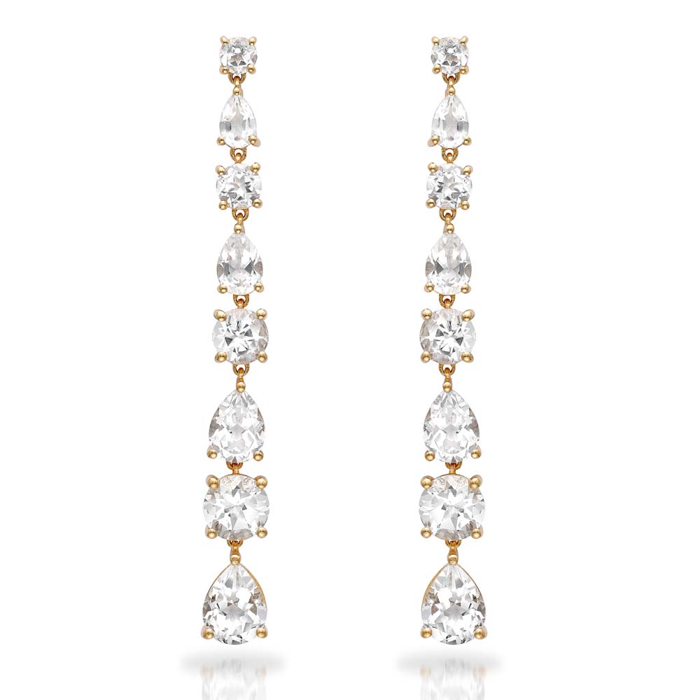 Long White Topaz Earrings in Yellow Gold Vermeil
