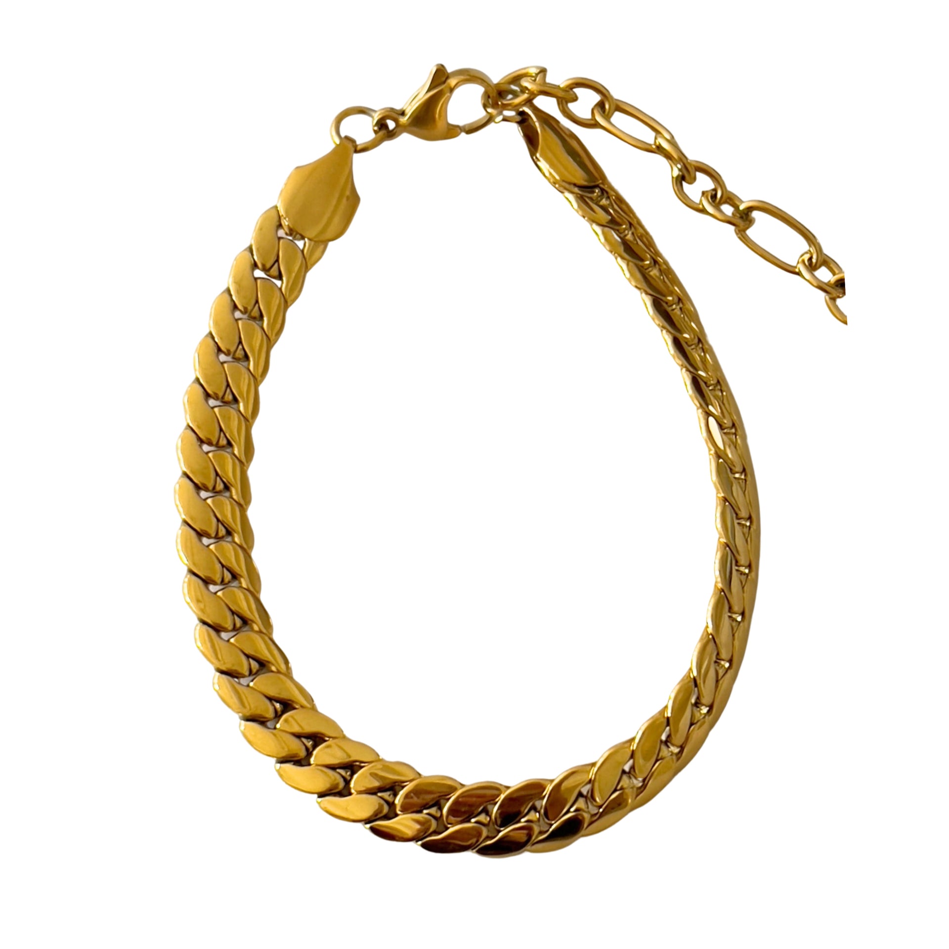 Wide Flat Curb Chain Gold Bracelet