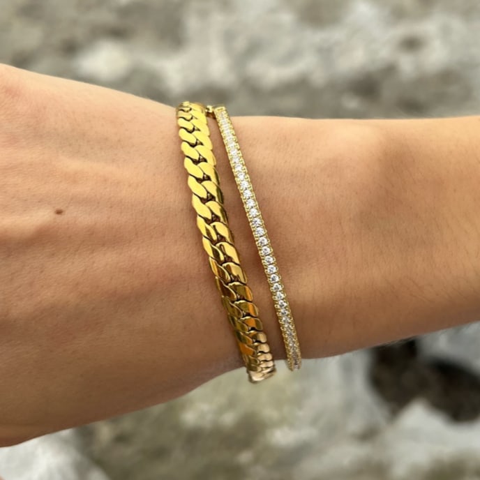 Wide Flat Curb Chain Gold Bracelet