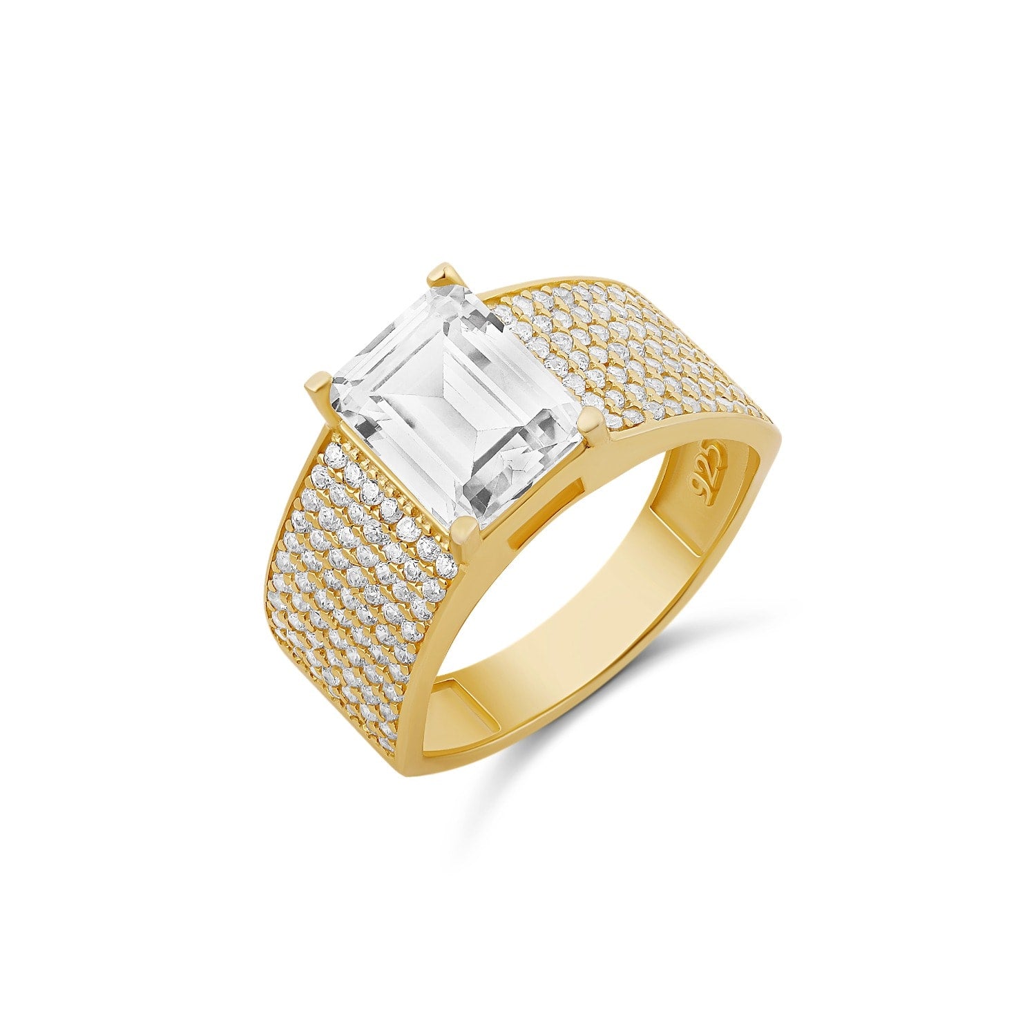 Wide Pave Center Stone Band - Gold
