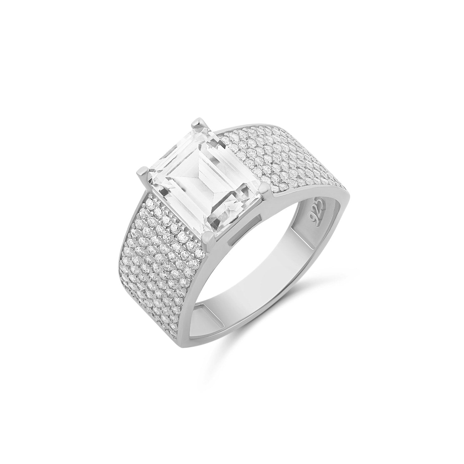 Wide Pave Center Stone Band - Silver