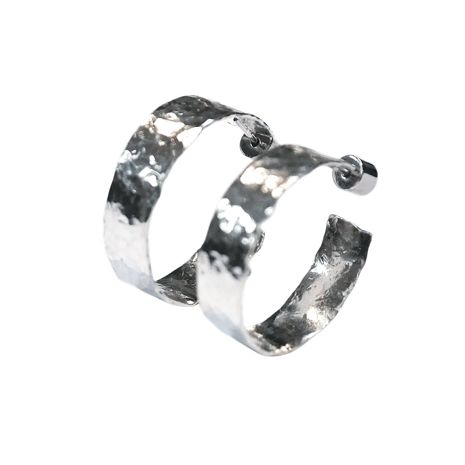 Windy Blustery Day Large Hammered Hoops In Silver