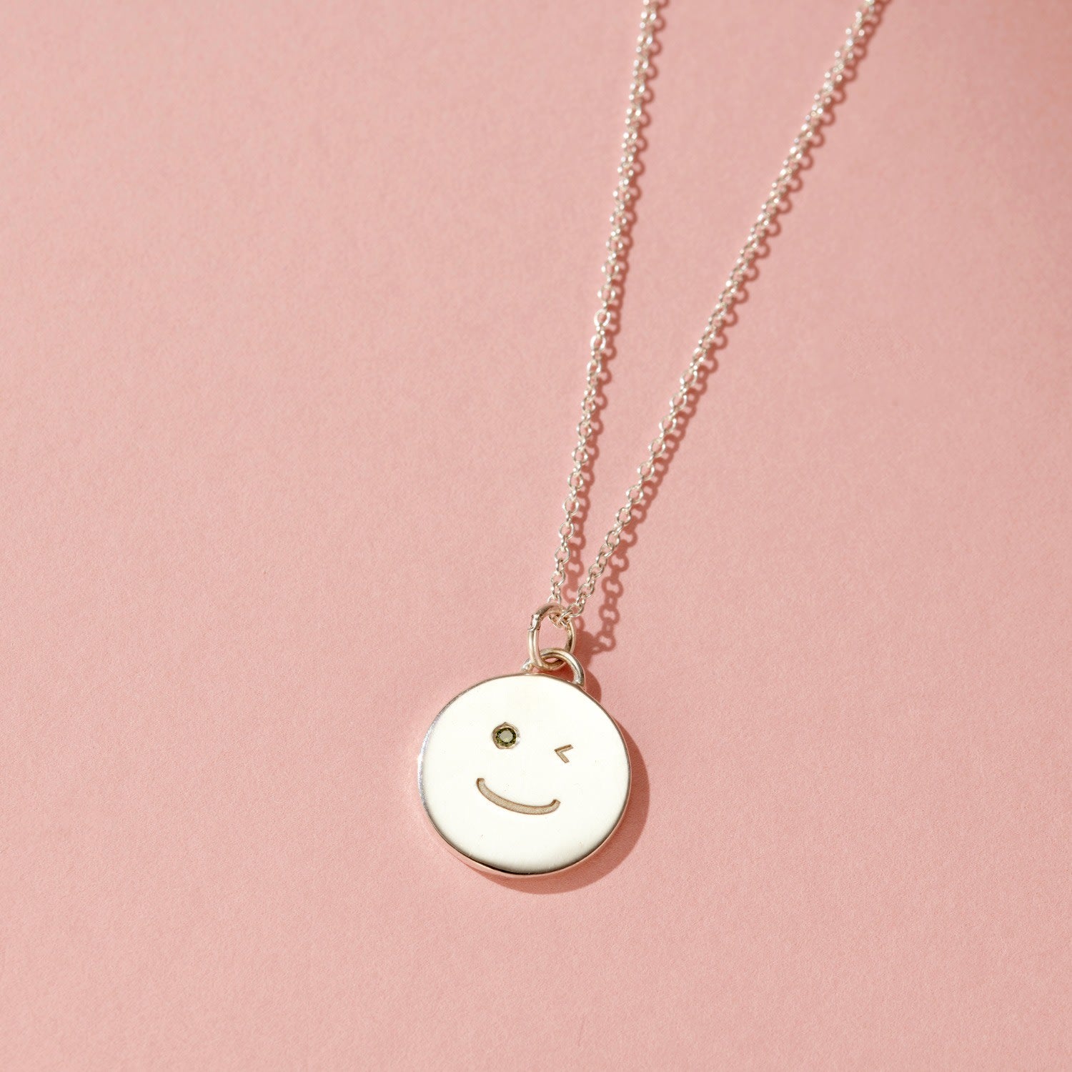 Wink Face Emerald Diamond Pendant Necklace