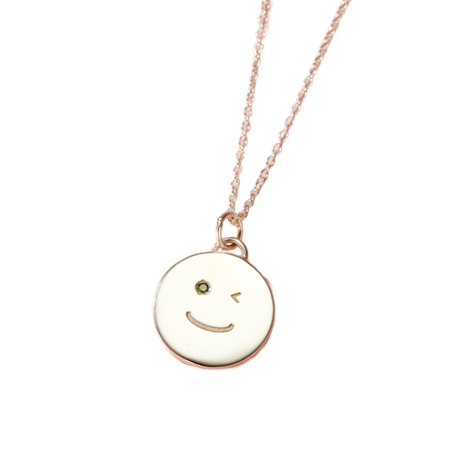 Wink Face Emerald Diamond Pendant Necklace