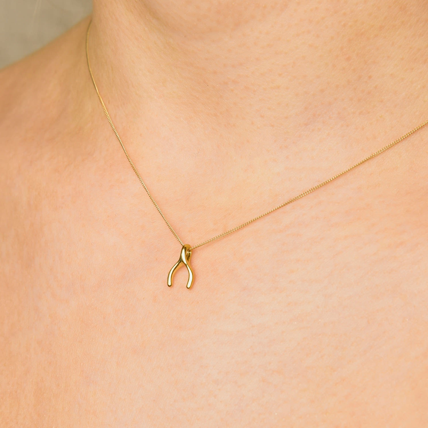 Wishbone Necklace Gold Plated Sterling Silver