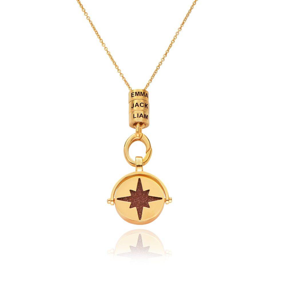 Wishing Star Spinner Pendant with Engraved Beads Necklace in Vermeil