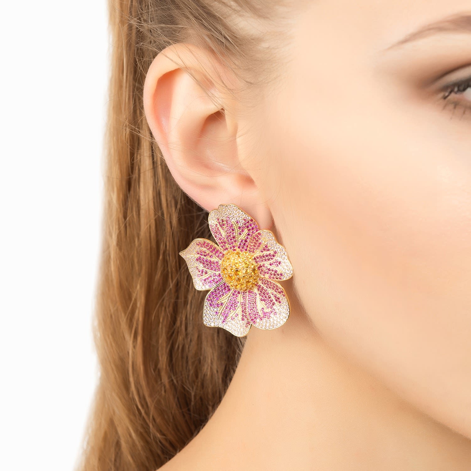 Pansy Pink Earring Gold