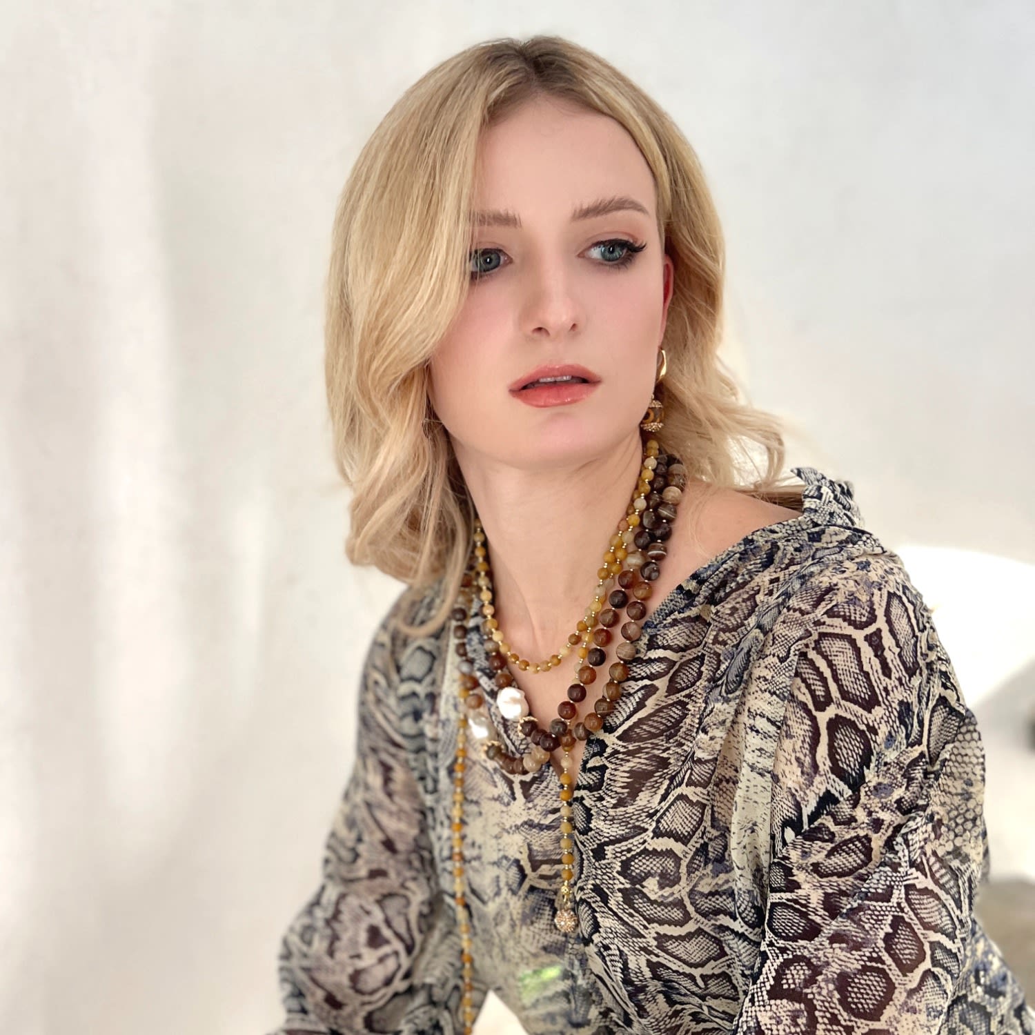 Brown Agate With Baroque Pearls Double Layers Necklace