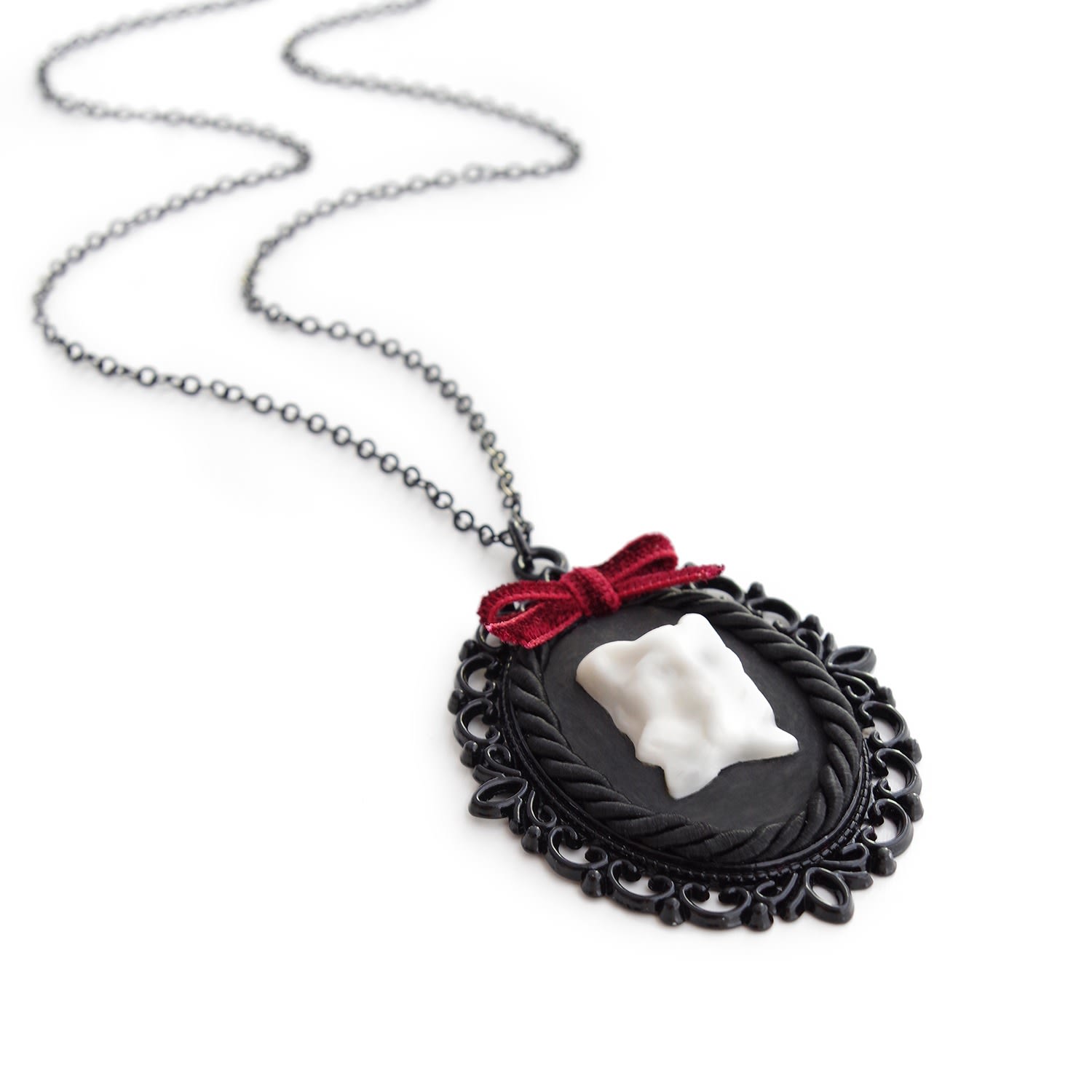 Dark Romance Porcelain Cat Cameo Necklace