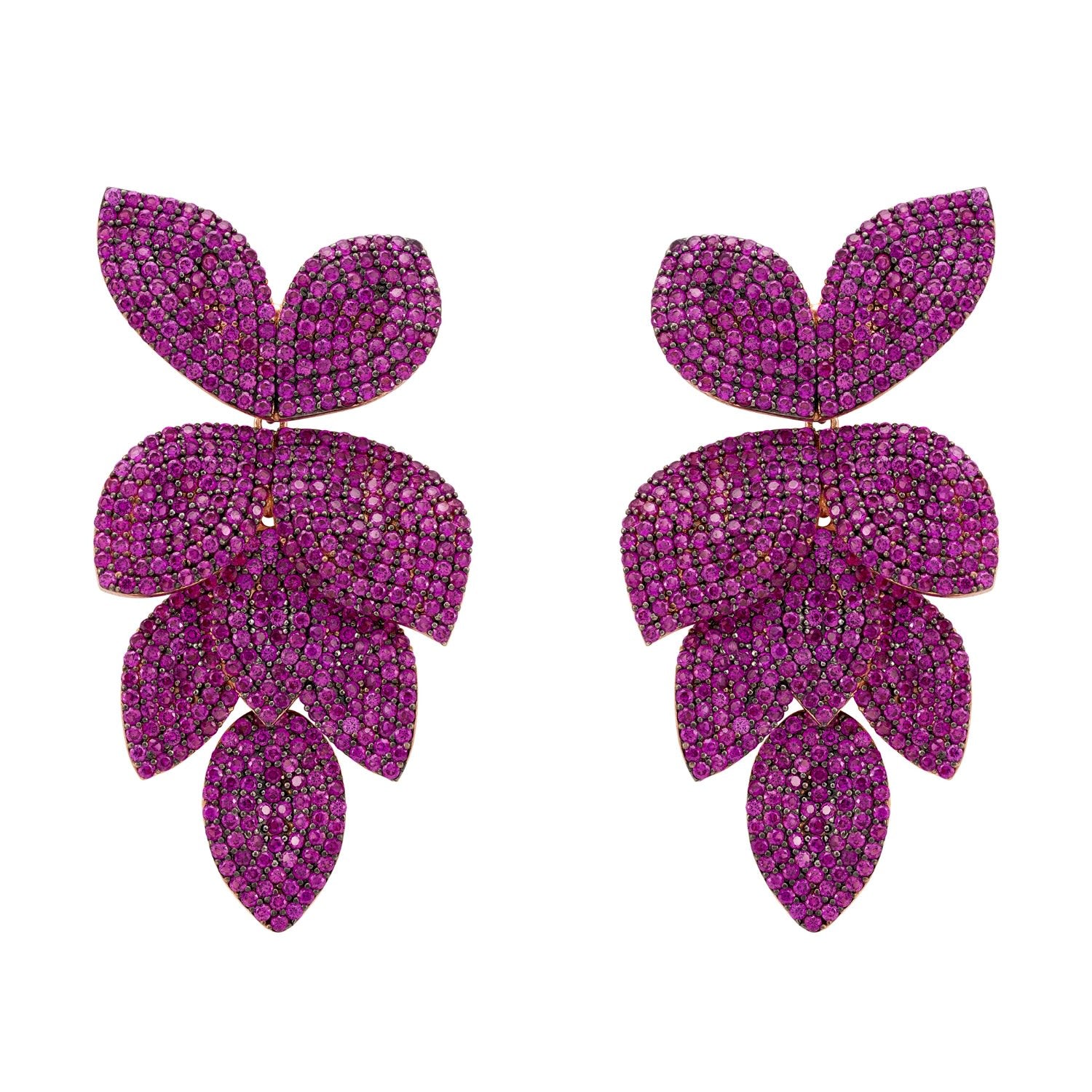 Petal Cascading Flower Earrings Rosegold Ruby Cz